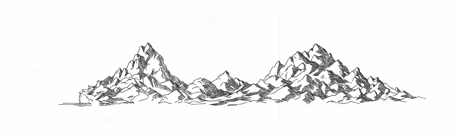 disegno della catena montuosa del Kelamnkor